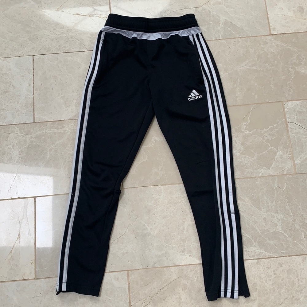 adidas; black trackpants; girls YOUTH small